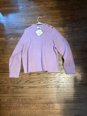 Ava & Viv Lilac Ribbed Button-Shoulder Crew Sweater